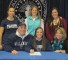 Pictured:  (l to r): Standing:  Lacrosse coaches:  Assistant Molly O’Hara, Head coach Jess Lamay, and assistant Jackie Baker; seated:  West Chester residents Joseph and Christine Bendinelli with their daughter Catherine