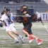 Maryland attackman Bradlee Lord (Conestoga) is defended by Villanova's Christian Kolderup during Saturday's night's game (Photo by Rene Schleicher)